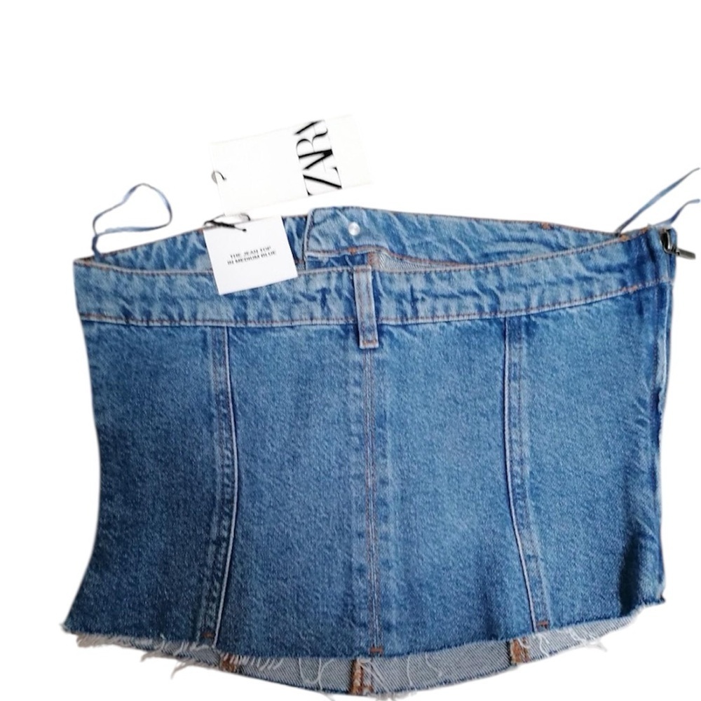 Zara denim bustier blue corset top BLOGGERS FAVORITE!!! size S NEW - Picture 9 of 11